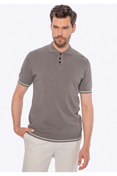 Wittchen Tricou polo bărbătesc din bumbac cu garnitură, bej închis, bumbac be...