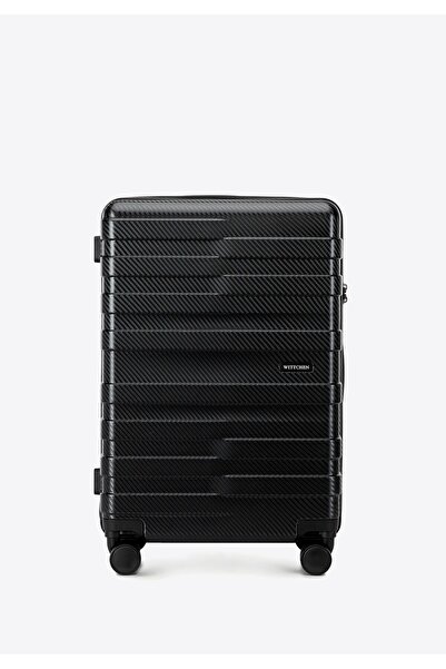 Wittchen Set de valiză bărbătească din policarbonat cu dungi orizontale, negru, policarbonat negru