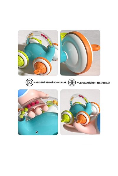 tutobaby Montessori Çıngıraklı Fil Araba Oyuncağı (Yumuşak Silikon Tekerlekli)