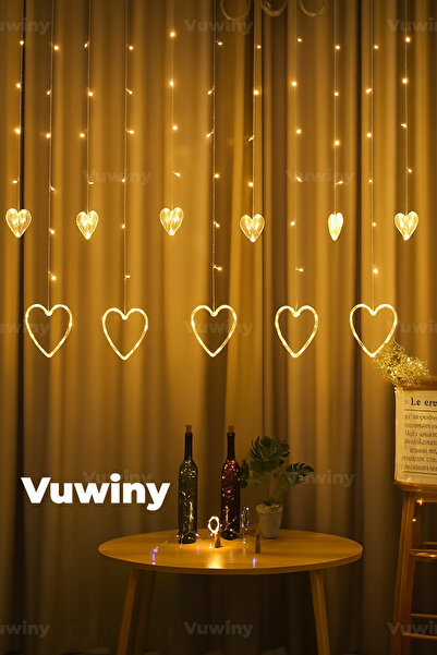 Vuwiny 138 Led Işıklı 8 Modlu Gün Işığı Dekoratif Saçaklı Kalpli Perde Led