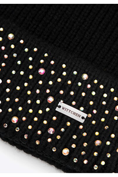 Wittchen Căciulă de iarnă pentru femei cu zirconii, acrilic negru