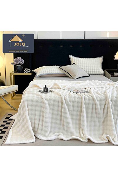 JOJO HOME Fluffy cocolino blanket, with white border, 200x230cm, Cream