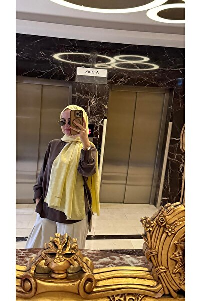 Cacharel B.Cacharel Logolu İpek Koton Jakar Etol Şal Tereyağ Sarısı