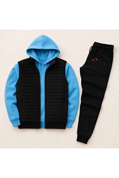 NewCabin New Season Basic Quilted Vest & Winter Sweatpants & Hooded 3 Thread Sweatshirt 3-Piece Set
