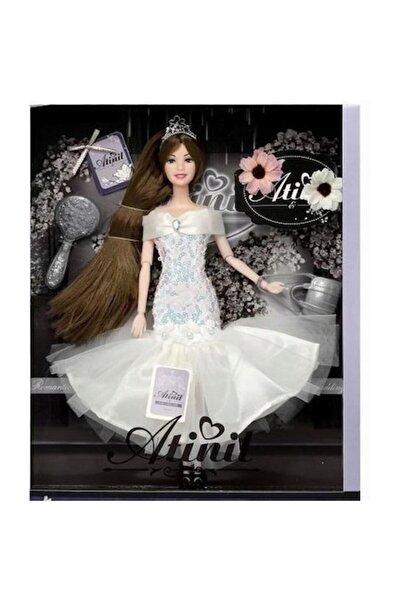 MAKSIK Set de păpușă Atini cu accesorii, rochie de mireasă albă, păr lung și ...
