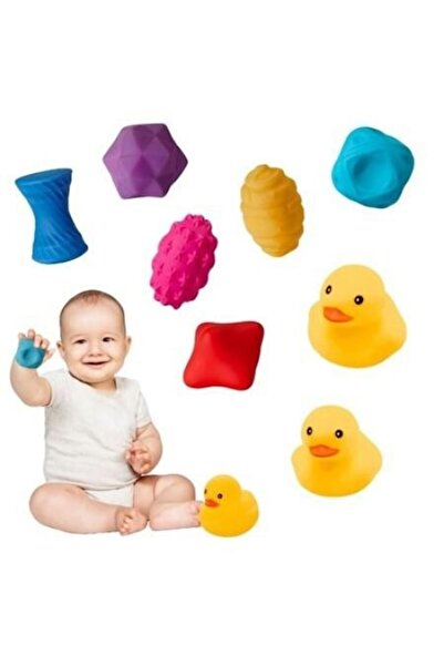 MAKSIK set de 6 mingi senzoriale cu 2 rățuște de cauciuc, multicolore, pentru 6 luni+