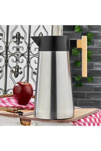 ALFA AKSESUAR 03 2Lt Bamboo Handle Steel Thermos Inox Series 12 Hours Hot - 24 Hours Cold Double Sealed Lid