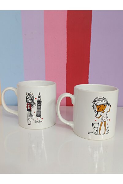 DEKOR ZÜCCACİYE HOME 2-Piece Illustrated Porcelain Mug