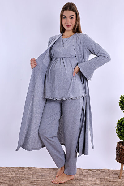 ByLohusa Effortt Gray Maternity Pajamas Set with Dressing Gown