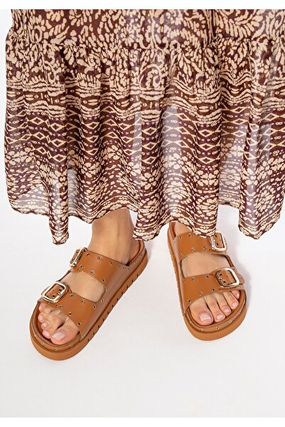 Wittchen Șlapi din piele pentru femei cu detalii metalice, piele maro