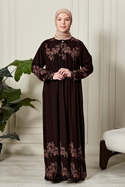 fistan Straight Robe with Button Front Viscose Fabric Tessiture Clothing Mother's Dress Prayer Dress