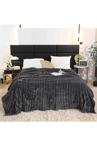 JOJO HOME Αφράτη κουβέρτα cocolino, 200x230cm, ριγέ σχέδιο, σκούρο γκρι