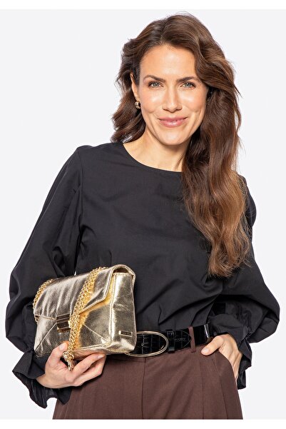 Wittchen Geantă crossbody pentru femei, confecționată din piele strălucitoare, aurie, piele
