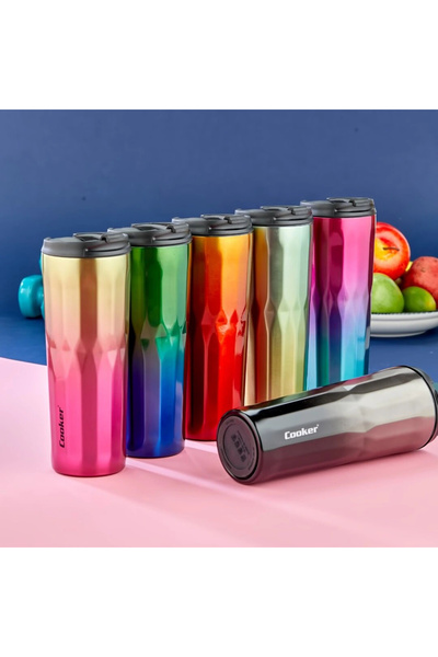 ALFA AKSESUAR 03 500ml Diamond Thermos Cup Colorful Stainless Steel - Non-Slip Tpr Base - Leak-Proof Lid