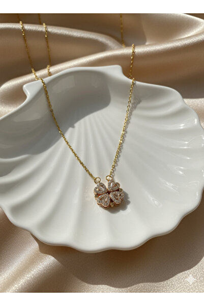 Mirah Luxe Dört Yapraklı Yonca Açılabilir Detaylı Zarif Kadın Çelik Kolye