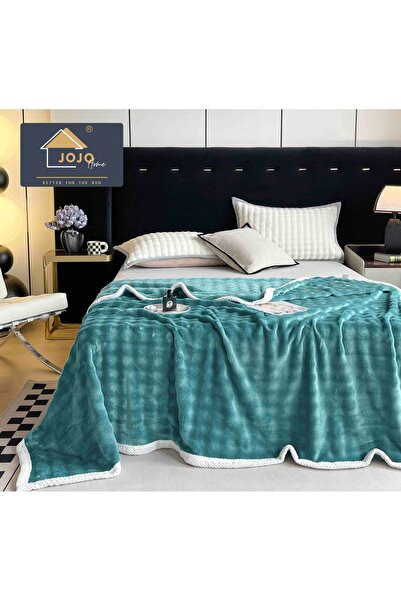 JOJO HOME Fluffy cocolino blanket, with white border, 200x230cm, Turquoise
