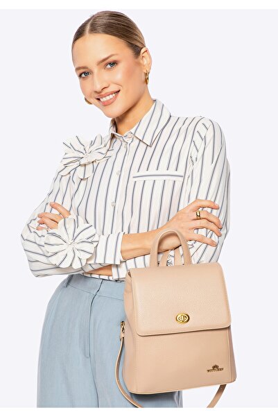 Wittchen Rucsac de damă din piele cu clapă dreptunghiulară, bej, piele