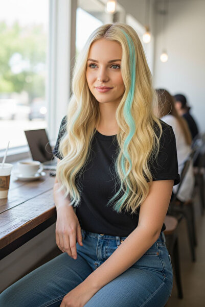 KANİNCHEN Yan Çıt Çıt Postiş Mavi Renk Dalgalı 50'Cm