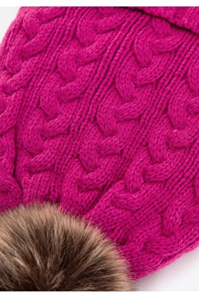 Wittchen Women's Hat with Braid and Pompom Fuchsia Acrylic