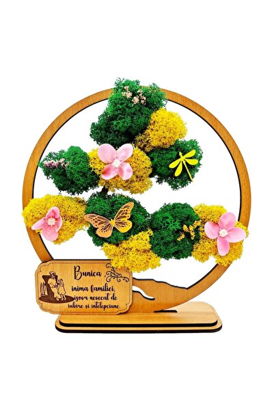 OEM Decorative Bonsai Wall Art with Stabilized Moss and Decorative Accents - Message for Grandma, Light
