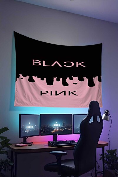 RUGRUMBA غطاء جداري باللون الأسود والوردي - موضوع موسيقي، قماش عالي الجودة، س...