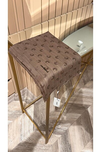 Cacharel B.Cacharel Logolu İpek Koton Jakar Etol Şal Tozlu Kahve