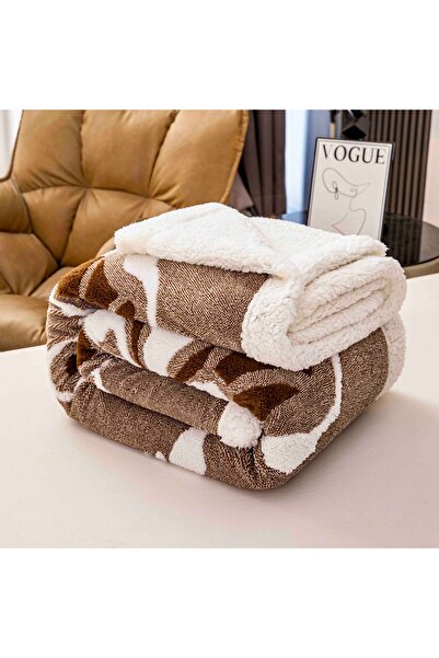 JOJO HOME Αφράτη κουβέρτα Cocolino με γούνα, τρισδιάστατη εκτύπωση πεταλούδας, 200x230cm, Καφέ