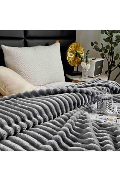 JOJO HOME Αφράτη κουβέρτα cocolino, 200x230cm, ριγέ σχέδιο, ανοιχτό γκρι