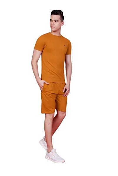 iza Men’s Cotton T-Shirt and Shorts Coord Set in Rust Orange Color