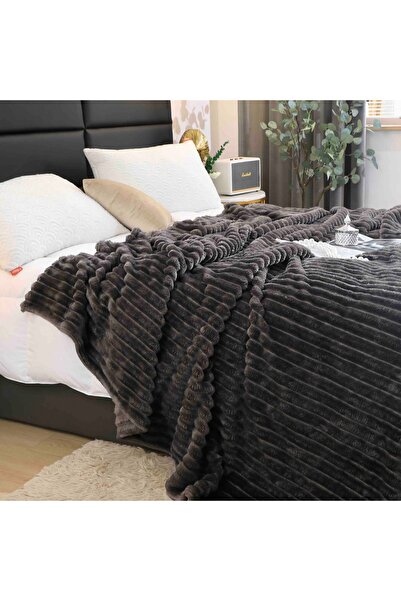 JOJO HOME Αφράτη κουβέρτα cocolino, 200x230cm, ριγέ σχέδιο, σκούρο γκρι