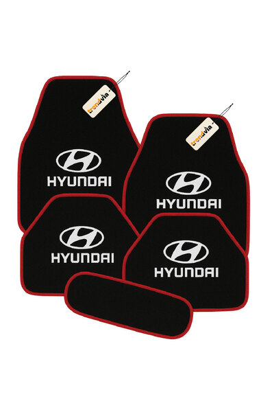 trivexa Hyundai Logolu Siyah Kırmızı Oto Halı Paspas Seti 5 Parça – Kaymaz Ar...