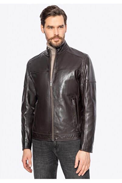 Wittchen Geacă bărbătească de motociclist, din piele naturală, maro închis, m...