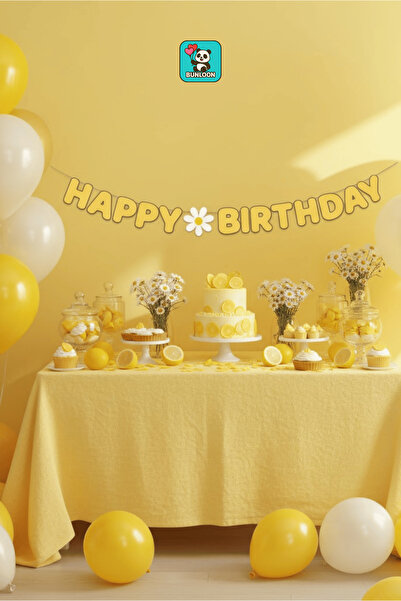 Bunloon Custom Cut Happy Birthday Daisy Banner – 120> cm Yellow White Birthday and Party Decoration