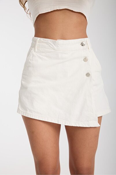 Shoppingdimoda %100 Pamuk Yüksek Bel Düğmeli Şort Etek
