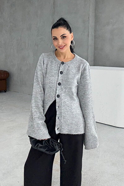 Seda Yalçın Atelier Button Detailed Gray Knitwear Cardigan
