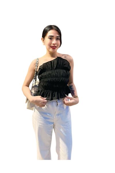 Moon Black tube Fashion thessa basic cotton linen sexy uneven summer daily casual tube top