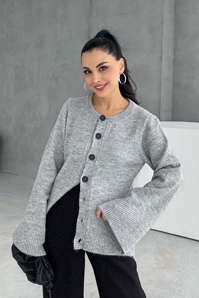 Seda Yalçın Atelier Button Detailed Gray Knitwear Cardigan