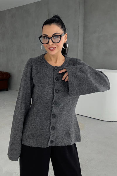 Seda Yalçın Atelier Button Detailed Anthracite Knitwear Cardigan