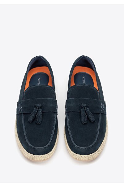 Wittchen Men's Suede Leather Loafers with Tassel, Navy Blue, Navy Blue, Suede Leather