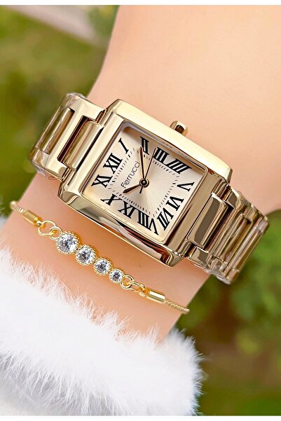 Ferrucci ساعة يد نسائية بسوار فولاذي بأرقام رومانية مع هدية