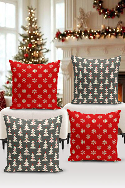 Bertille Home New Year Series Double-Sided Digital Printed Set of 4 Throw Pillow Covers (Christmas Cushion Cover)
