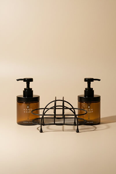 KHAKMA Σετ 2 Γυάλινων Δοχείων Σαπουνιού Κεχριμπάρι – Με Μαύρη Μεταλλική Βάση |   Σετ σαπουνιού χεριών και πιάτων |   250 ml