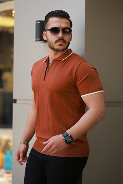 JARDİN ALLURE Ανδρικό μπλουζάκι με κοντό μανίκι με γιακά με φερμουάρ