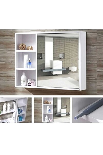 Emdief Home Aynalı Banyo Dolabı Tek Kapaklı İki Raflı 60X65X15 cm
