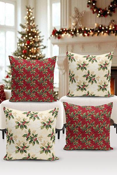 Bertille Home New Year Series Double-Sided Digital Printed Set of 4 Throw Pillow Covers (Christmas Cushion Cover)