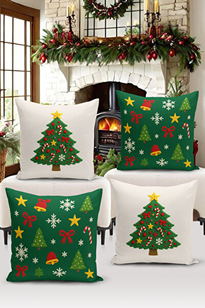 Bertille Home New Year Series Double-Sided Digital Printed Set of 4 Throw Pillow Covers (Christmas Cushion Cover)