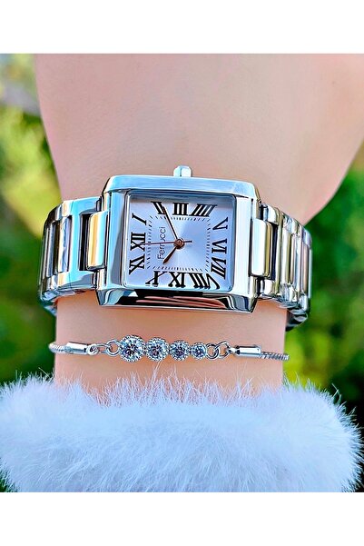 Ferrucci Roman Numeral Steel Cord Women's Wristwatch with Bracelet Gift