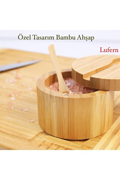 Lufern Özel Tasarım Ahşap Kaşıklı Baharatlık Bambu Tuz Şeker Kahve Bitki Çayl...