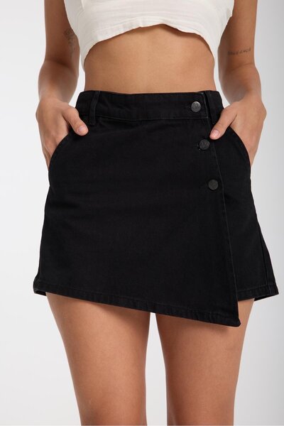 Shoppingdimoda %100 Pamuk Yüksek Bel Düğmeli Şort Etek