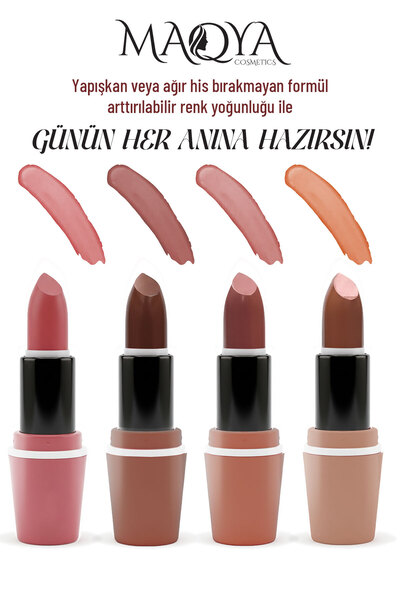 MAQYA Cosmetics KADİFEMSİ DOKUNUŞ BESLEYİCİ MATTE STAY MAT RUJ 4'LÜ SET-4 NUD...